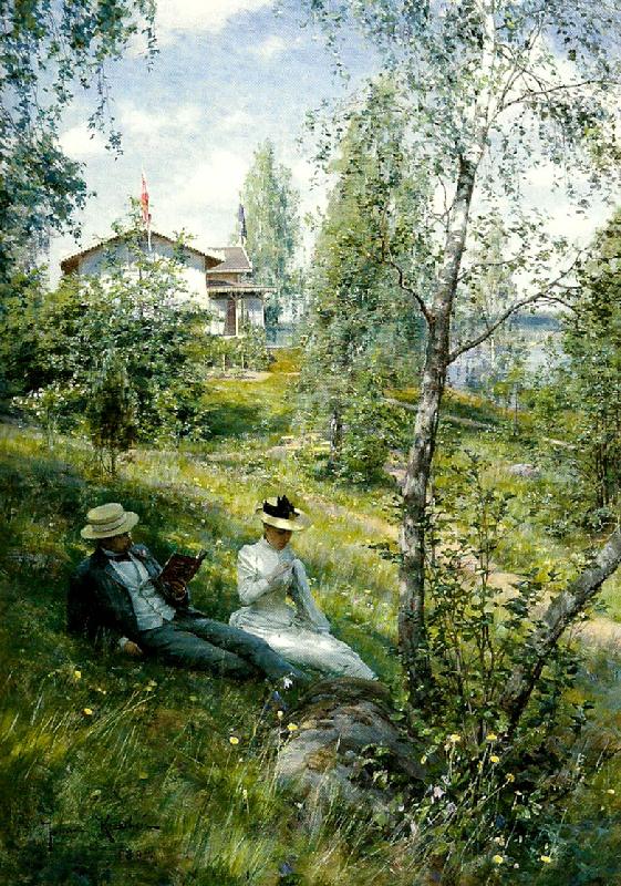 johan krouthen portratt av julius julin och anna krouthen vid bjorkbacken i sommen Norge oil painting art